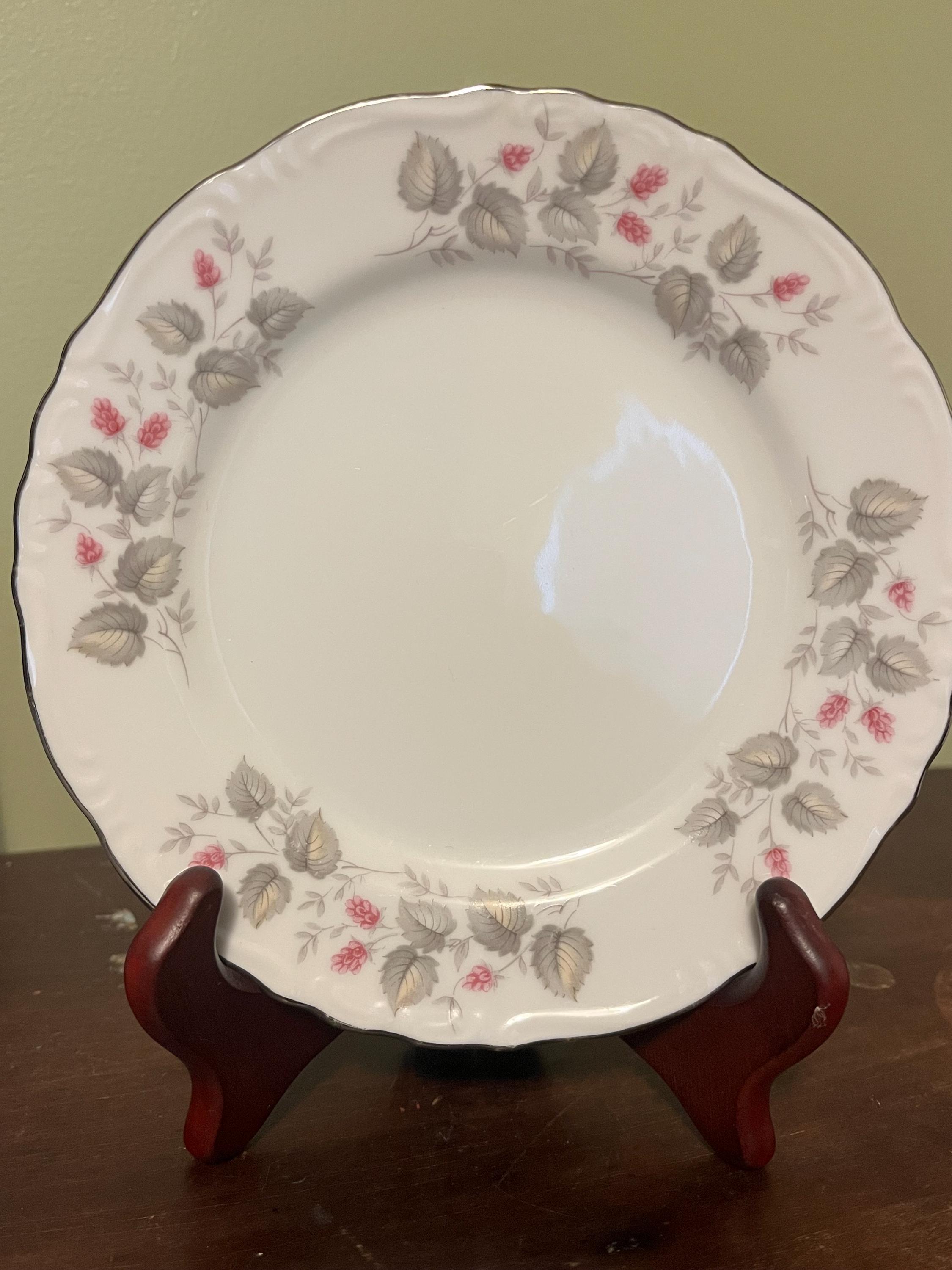 Norleans China Sweet Briar plate - pink berries grey leaves- 6.5 in  made in Japan