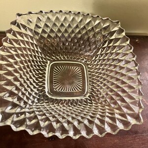 Indiana Glass Diamond Pattern Square Serving Bowl - EAPG Mid Century 1940s - 8 inch bowl