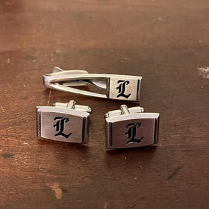 Juego de gemelos y pinza para corbata vintage con monograma de letra L de Hickok