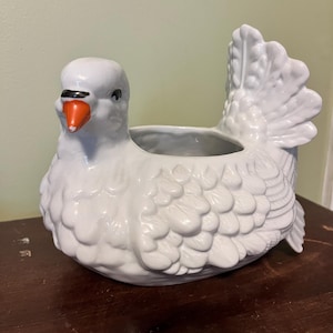 White Porcelain Dove/ Pigeon Planter 9in long - large dove planter