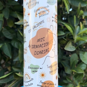 Afirmaciones Diarias, Daily Spanish Affirmations 20oz skinny sublimation tumbler, Travel tumbler, mom gift, Vaso de viaje