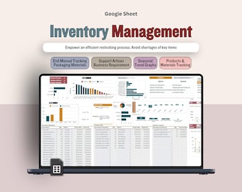 Inventory Management Tracker, Stock Control Spreadsheet, Vendor Database, Auto Stock Tracking Material & Product, Artisanal Craft Business