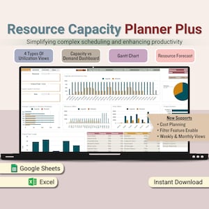 Ressourcen-Kapazitätsplaner, aktualisierte Auslastungs-Dashboard und Kapazitäts- und Bedarfs-Gantt-Diagramm-Vorlage, Projektmanagement-Tracker