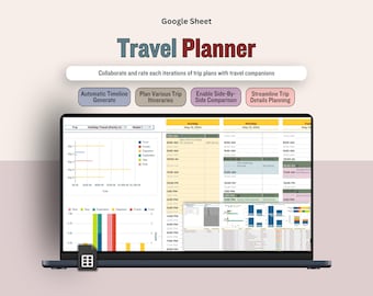 Digital Travel Planner, Travel Itinerary, Holiday Travel Organizer, Vacation Activity Budgeting Google Sheet, Trip Comparison Spreadsheet