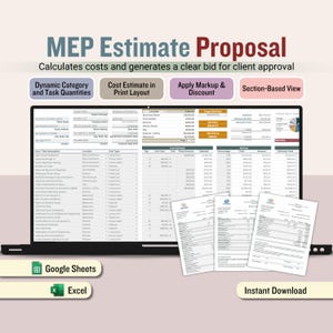 HVAC, Plumbing, Electrical Estimate Proposal Template, MEP Contractor Quote Form Generator, Digital Printable Bid Excel/Google Sheets