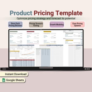 Product Pricing Template, Growth Model Spreadsheet, Handmade Product, Small Business Planner, Pricing Guide, Monthly Cost & Revenue Forecast