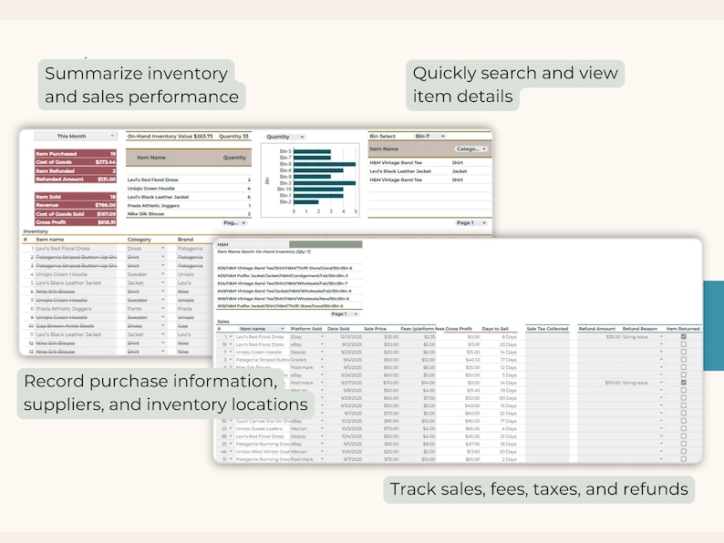Summarize Inventory Reseller Spreadsheet, Reselling Business Dashboard, Inventory ...