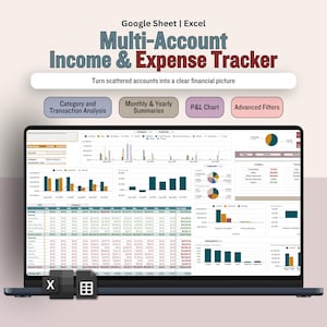 Multiple Accounts Income and Expense Spreadsheet, Personal Financial Spending Tracker, Small Business Bookkeeping (Excel & Google Sheets)