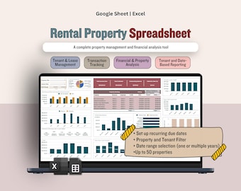 Rental Property Spreadsheet: Multi Property Income and Expense Template, Rental Bookkeeping, Tenant Tracker Rent Payment Excel Google Sheets