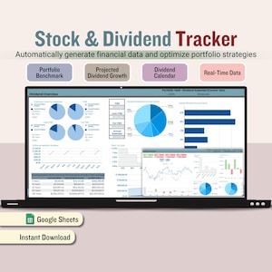 Investeringsspårning, aktie- och utdelningsinformation för personlig ekonomi i Google-kalkylblad, instrumentpanel för finansiell planerare, riktmärke för aktieportfölj