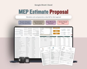 HVAC, Plumbing, Electrical Estimate Proposal Template, MEP Contractor Quote Form Generator, Digital Printable Bid Excel/Google Sheets