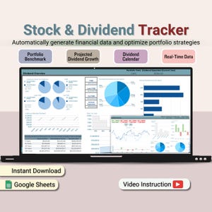Investment Tracker, Stock & Dividend Personal Finance Google Spreadsheet, Financial Planner Dashboard, Stock Portfolio Benchmark