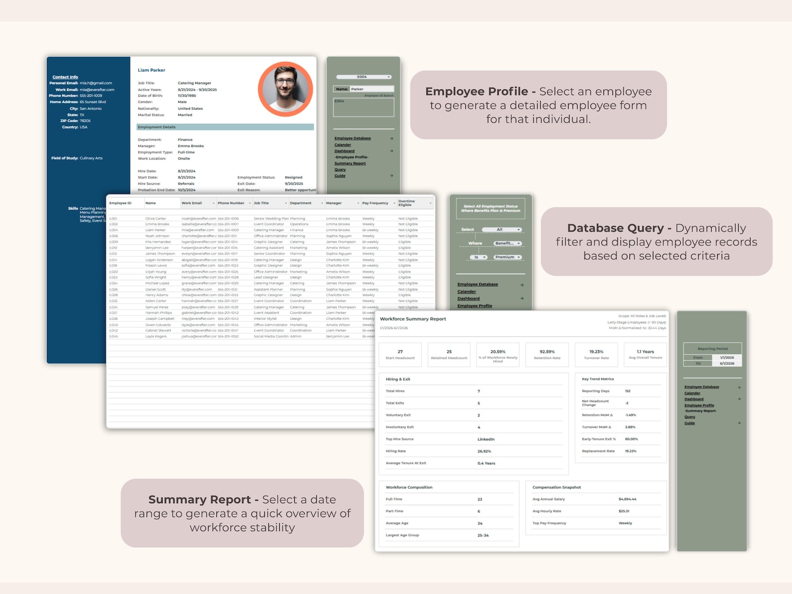 Employee Database Manager Spreadsheet, HR Data Management Dashboard and ...