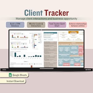 Client Tracker, Customer Relationship Management Spreadsheet, Lead Template, CRM Google sheet, Small Business Task & Communication Tracking