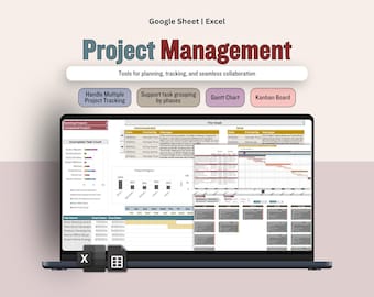Multiple Project Management Template, Automatic Timeline Gantt Chart, Task Tracker Spreadsheet, Kanban Board, To-Do List Digital Planner