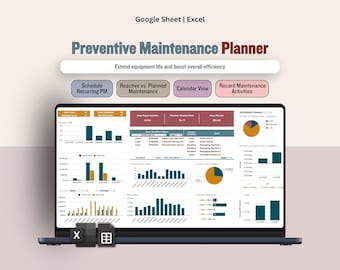 Wartungsplaner, Terminplaner für wiederkehrende Aufgaben, Wartungskosten-Tracker, Wartungsplaner (Excel & Google Sheets)
