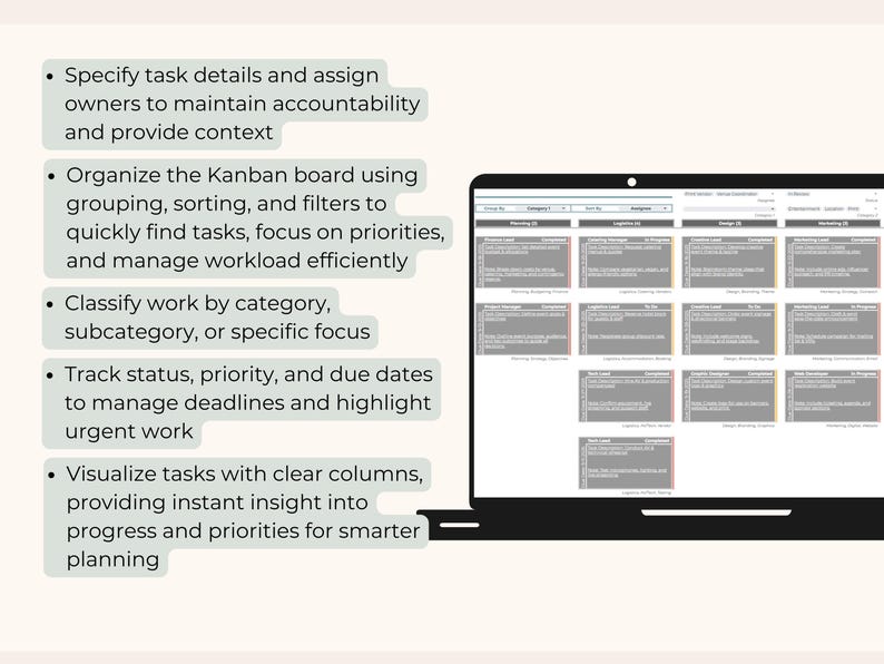Kanban Board Spreadsheet, Task Tracker Project Management Template ...