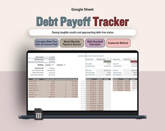Debt Payoff Tracker, Snowball Avalanche Calculator Spreadsheet, Debt Free Planner, Debt Payment Log, Credit Card Payment Student Loan Payoff