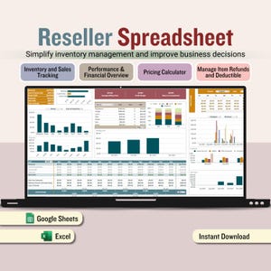 Reseller Spreadsheet, Reselling Business Dashboard, Inventory Management Tracker, Reseller Bookkeeping Excel & Google Sheets