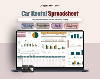 Multiply Car Rental Tracker,  Car Rental Income Expense Spreadsheet, Carshare Bookkeeping Template, fleet management Mileage Tracker