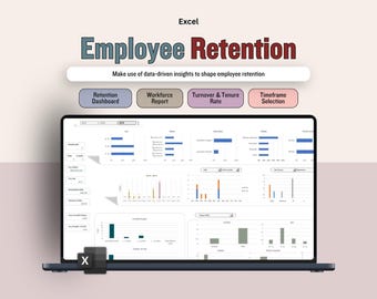 Sjabloon personeelsbeheer, retentiedashboard, tracker werknemersgegevens, HR-KPI, diensttijdverloop, personeelsrapportspreadsheet