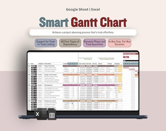 Gantt Chart Spreadsheet, Task Dependencies Template, Project Planner, Small Business Task Tracker, Automated Timelines Progress tracker