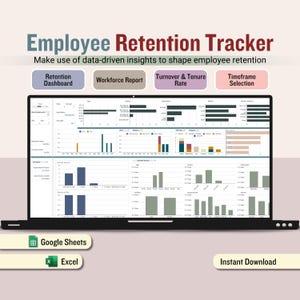 人事管理テンプレート、定着率ダッシュボード、従業員データトラッカー、HR KPI、離職率、従業員レポートスプレッドシート