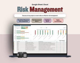 Project/Event Risk Management Template, Risk Matrix Tracker, Risk Assessment Spreadsheet Log, Risk Response & Risk Analysis Kanban Planner