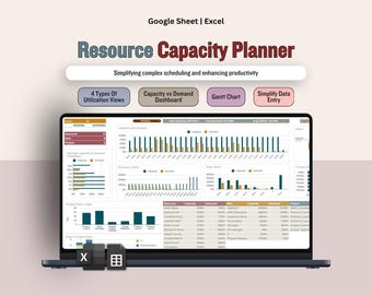 Resource Capacity Planner Spreadsheet, Utilization Dashboard Google Sheet, Project Management Tracker, Capacity& Demand Gantt Chart Template
