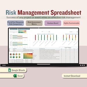 Project/Event Risk Management Template, Risk Matrix Tracker, Risk Assessment Spreadsheet Log, Risk Response & Risk Analysis Kanban Planner