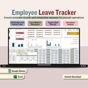 Employee Absence Tracker, Leave Balance Calculation, Human Resource Spreadsheet, Pay Time off HR  Digital Template, Attendance Analysis