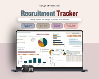 Recruitment Tracker, Application & Job Position Management Spreadsheet, Human Resources Template, Key Recruitment Metrics, HR KPI Dashboard