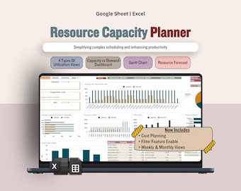 Resource Capacity Planner Spreadsheet, Updated Utilization Dashboard and Capacity & Demand Gantt Chart Template, Project Management Tracker