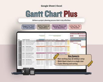 Diagramma di Gantt con foglio di calcolo delle dipendenze delle attività, pianificatore della cronologia del progetto, monitoraggio delle attività del team, giornate lavorative personalizzate, modello di gestione del progetto