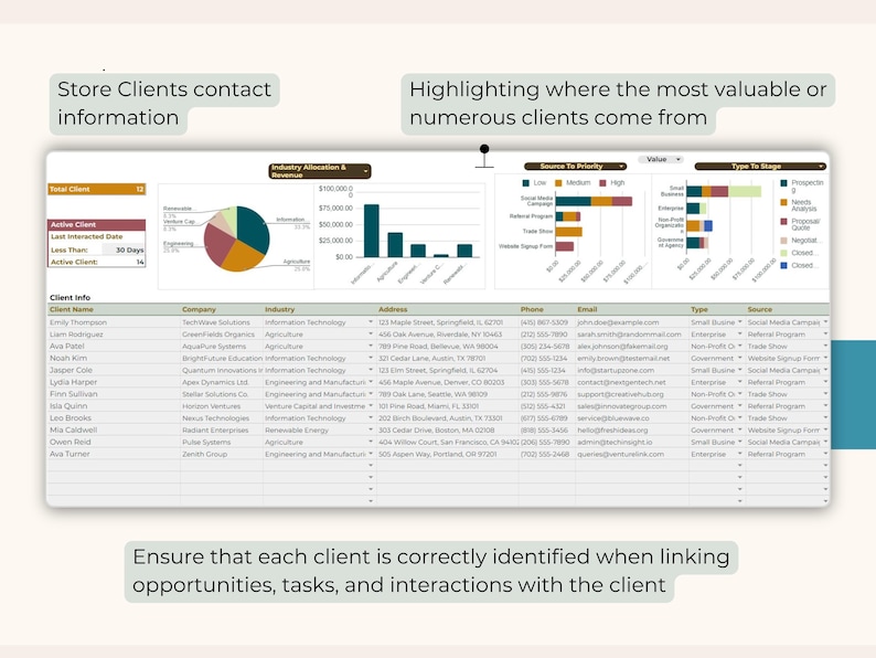 Client Tracker, Customer Relationship Management Spreadsheet, Lead ...