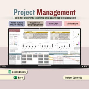 Plantilla de gestión de proyectos múltiples, diagrama de Gantt de cronograma automático, hoja de cálculo de seguimiento de tareas, tablero Kanban, planificador digital de listas de tareas pendientes