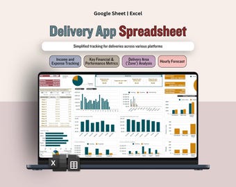 Suivi des livraisons DoorDash, feuille de calcul de livraison de nourriture multiplateforme, prévisions de dépenses, revenus attendus, optimisation de zone, Uber Eats Grubhub
