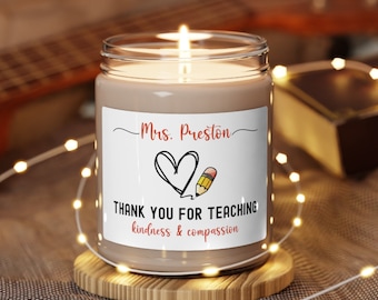 Custom Teacher Appreciation Candle, End of Year Gift, Personalized Teacher Scented Candle Jar, Teacher Friend Gift, Teaching Soy Candle