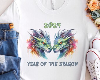Chinese New Year 2024 Shirt, Year of the Dragon TShirt, Lunar New Year Shirt, Chinese Zodiac Gift, Colorful Watercolor Mythical Creature Tee