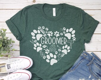 Trendy Dog Groomer Shirt, Dog Groomer Gift, Dog Stylist Shirt, Pet Groomer TShirt, Pet Stylist Tee, Paws Heart Groomer T-Shirt