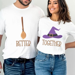 Cute Couple Matching Halloween Shirts, Trendy Halloween Costume for Couples, Halloween Witch Couple TShirts, Better Together Couples Tees