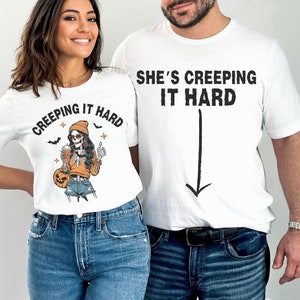 Funny Couple Matching Halloween Shirts, Trendy Halloween Costume for Couples, Halloween Skeleton Couple TShirts, Spooky Skeleton Girl Tee