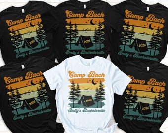 Custom Camp Bach Shirts, Camping Bachelorette TShirts, Luxury Bachelorette Merch, Mountain Bachelorette Trip T-Shirts, Lake Bach Party Tees