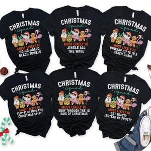 Funny Tropical Christmas Shirts, Christmas on Beach Shirts, Matching Family Christmas Shirts, Mom Dad Kids Most Likely to Holiday Xmas Tees