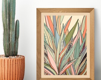 Botanical Abstract Desert Aloe Decor Print Muted Neutral Bohemian Pastel Wall Art Digital Download Popular Printables Trending Boho Artwork