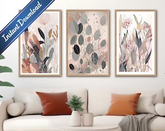 Australian Native Botanical Print Set of 3, Bohemian Wall Art, Muted Neutral Flower Market Boho Gallery, Digital Download, Popular Printable