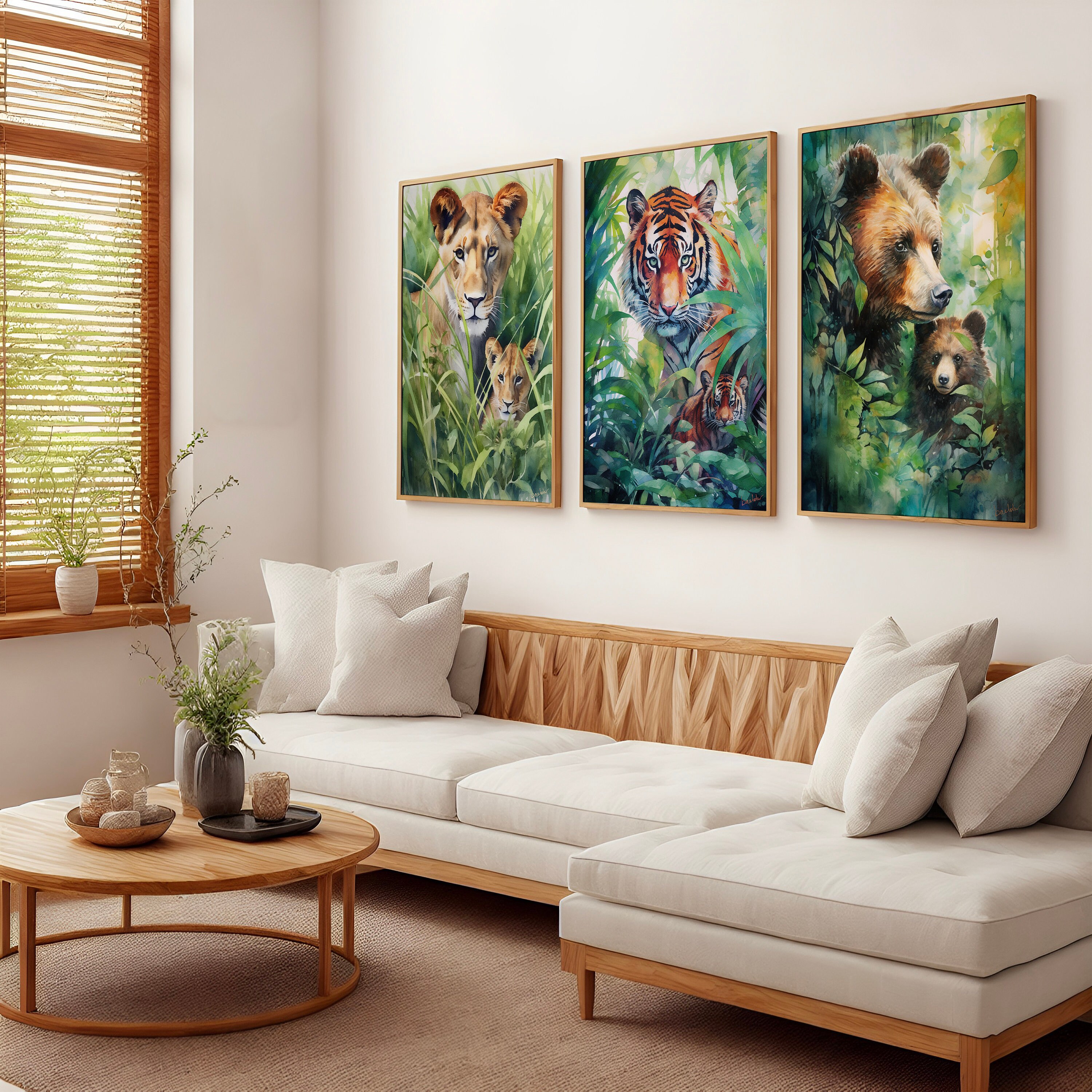 Lion Tiger and Bear Print, Wildlife Wall Art, Watercolor Gift for ...