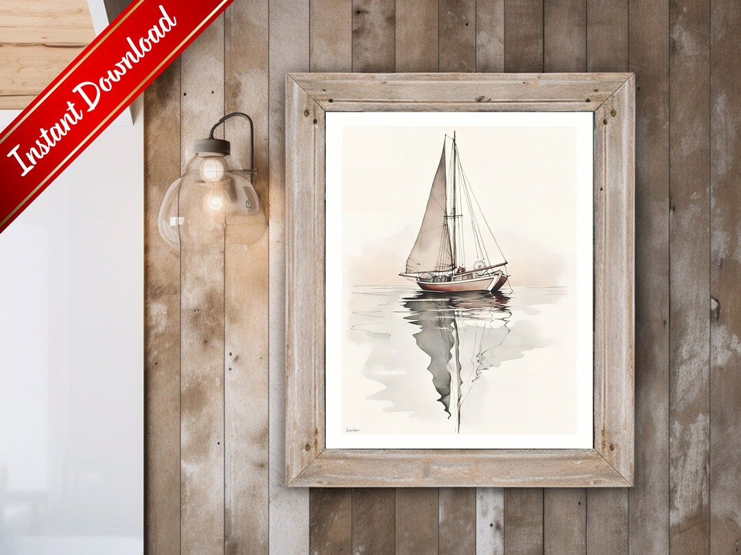 Printable Sailing Boat Watercolor Art Digital Print, Download Nautical ...