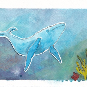 Hand painted watercolour humpback whale