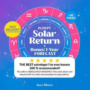 Best Seller Solar Return Reading + 1 Year Forecast, 12-Month Future Predictions, Detailed Same Day Astrology Report in 12 Hours!